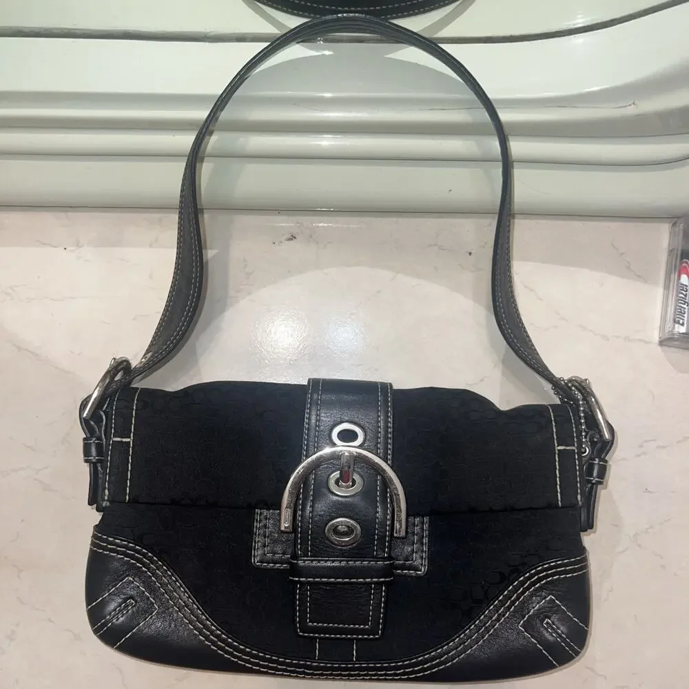 COACH y2k belt soho black leather shoulder bag canvas signature Accessory pouch